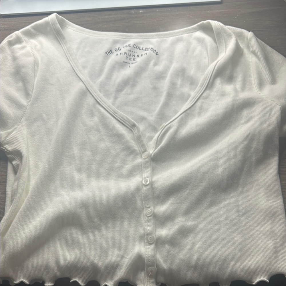 Aeropostale White Fitted Short Sleeve Crop Top